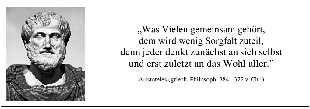 Büste des Aristoteles mit Zitat auf weißem Hintergrund